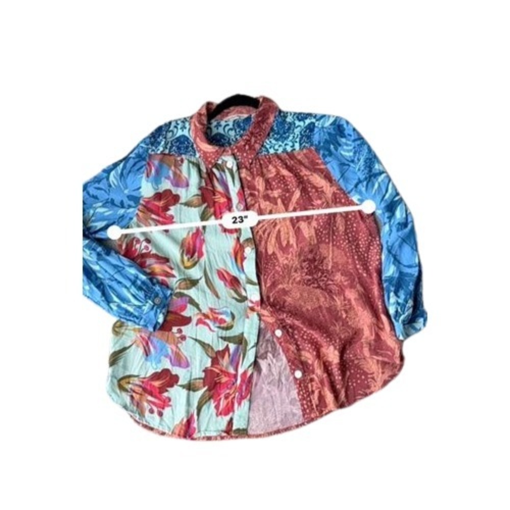 Soft Surroundings Womens Boho Patchwork Mixed Print Oversized Blouse 12 - Picture 5 of 7